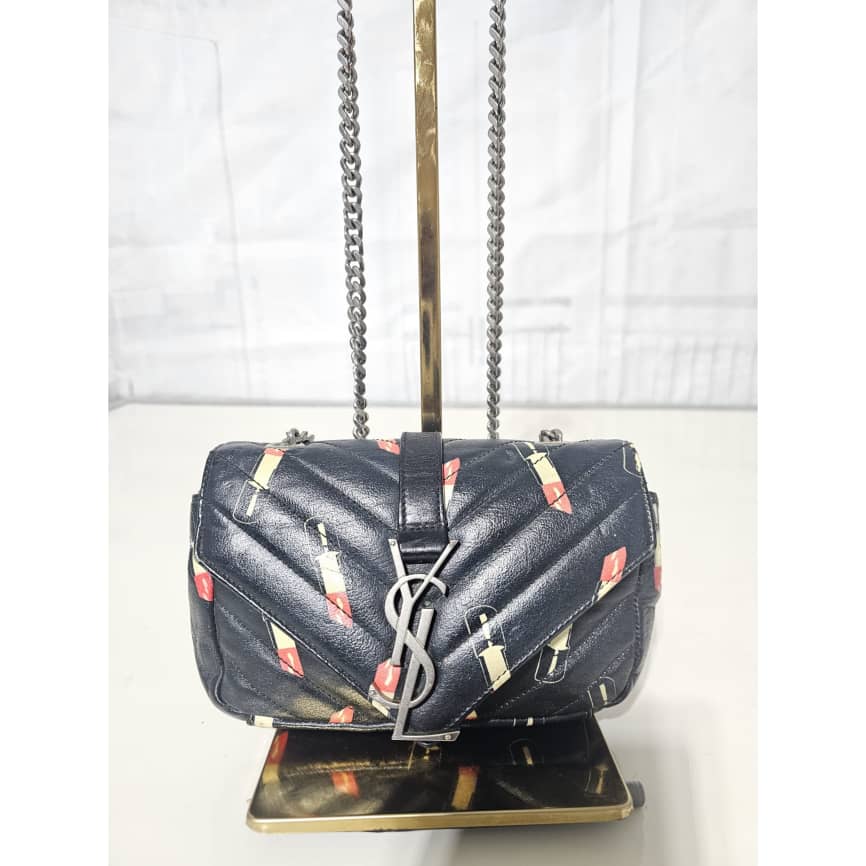 Saint Laurent Black Matelassé Lipstick Print Leather Baby Monogram Crossbody Bag - Image 12