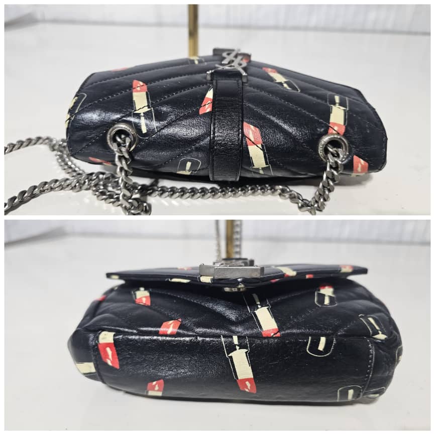Saint Laurent Black Matelassé Lipstick Print Leather Baby Monogram Crossbody Bag - Image 14