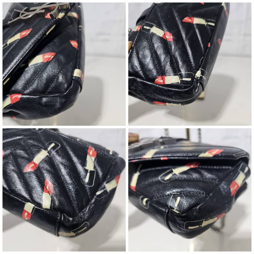 Saint Laurent Black Matelassé Lipstick Print Leather Baby Monogram Crossbody Bag - Image 15