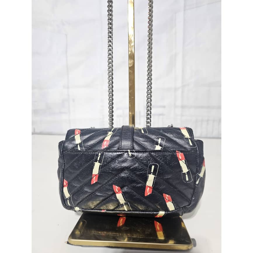 Saint Laurent Black Matelassé Lipstick Print Leather Baby Monogram Crossbody Bag - Image 11