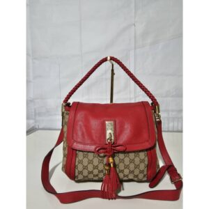 GUCCI GG Canvas Medium Bella Flap Shoulder Bag Beige/Red
