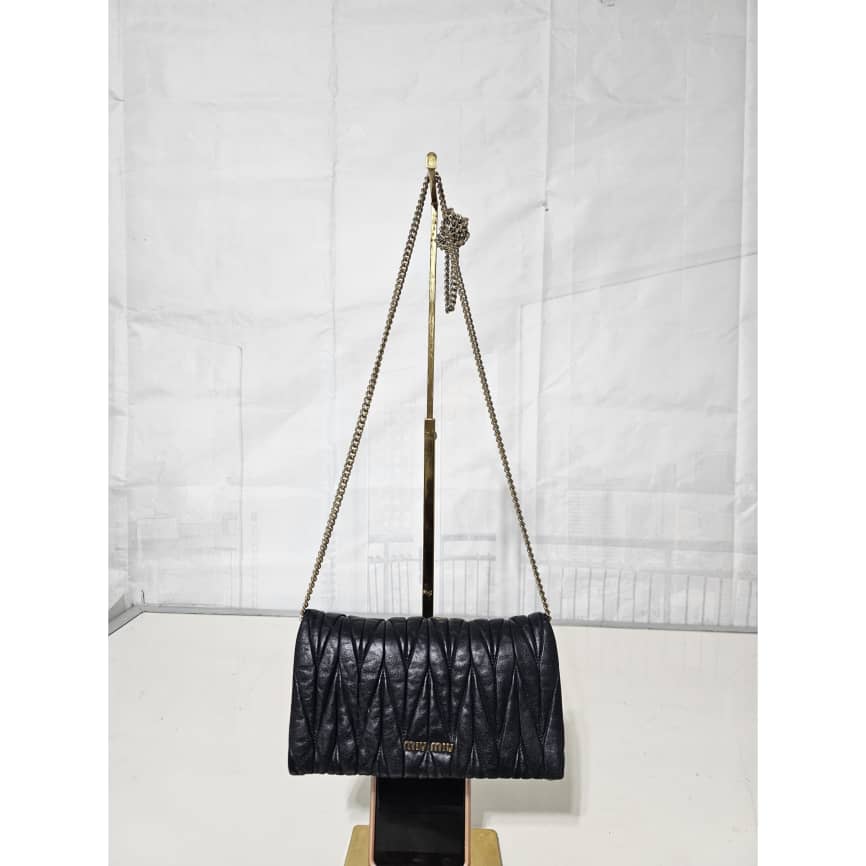 Miu Miu Black Matelassé Leather Chain Crossbody