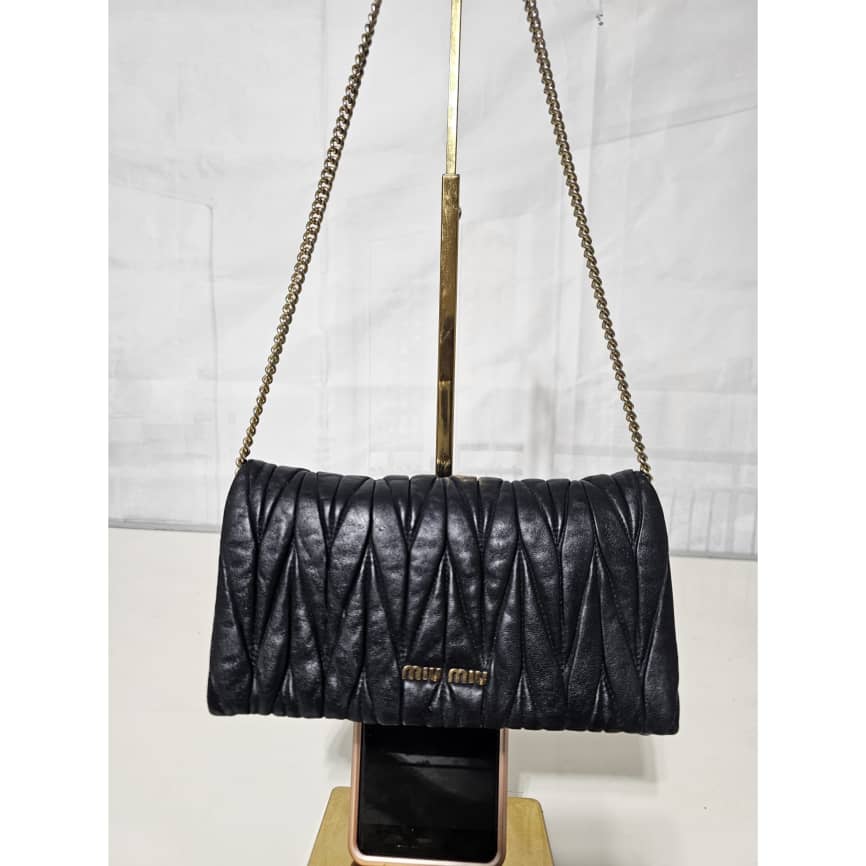 Miu Miu Black Matelassé Leather Chain Crossbody - Image 6