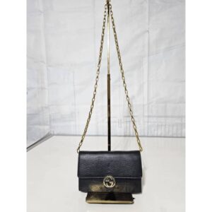 Gucci Black Interlocking G Clutch Wallet On Chain Crossbody Shoulder Bag