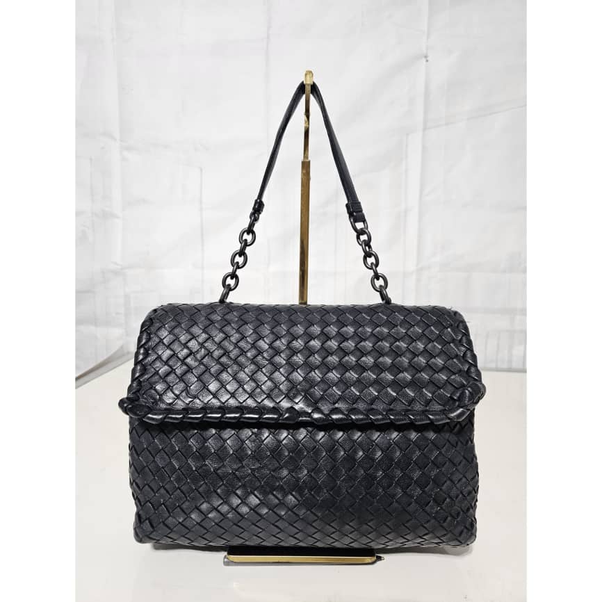 Bottega Veneta Black WOVEN CALFSKIN LEATHER OLIMPIA