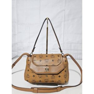 MCM Visetos Studded Crossbody Flap Messenger Cognac