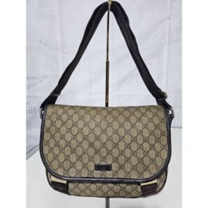GUCCI GG Plus Monogram Double Buckle Flap Messenger Bag Beige Brown