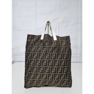 FENDI Zucca Special Shopping Tote Tobacco White Trim Handle