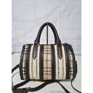 BURBERRY Haymarket Check Crochet Alchester Bowling Bag Chocolate Brown