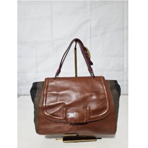 Fendi Silvana Bag Leather with Pequin Striped Canvas Brown