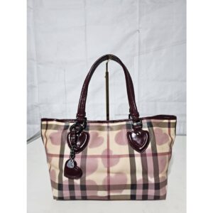 BURBERRY Supernova Check Canvas Heart Tote Bag