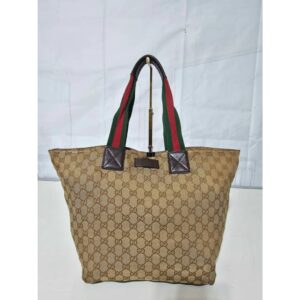 Gucci GG Canvas Web Tote Bag Brown