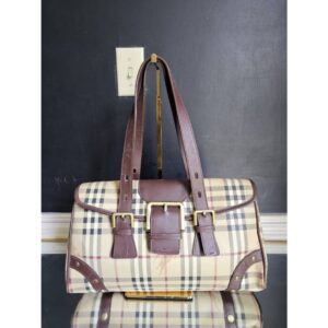 Burberry Haymarket Check Coated Canvas and Leather Flap Handbag Brown