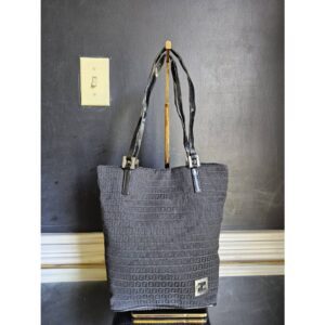 FENDI Zucchino Zucca Pattern Tote Bag Shoulder Canvas Leather Black