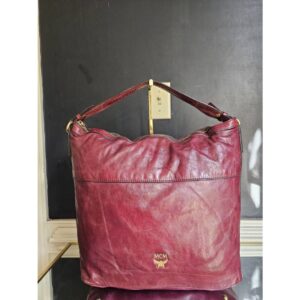 MCM Monogram Leather Hobo Bag Wine