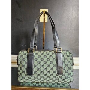 Gucci GG canvas Boston bag Teal/Black Leather
