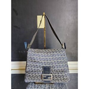 FENDI Zucca Canvas Mamma Baguette Shoulder Bag Navy Blue