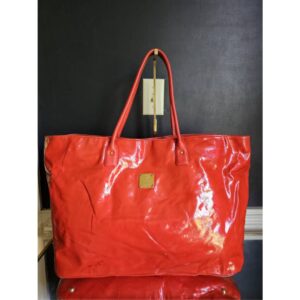 MCM Visetos Patent Leather Tote Bag Coral Red