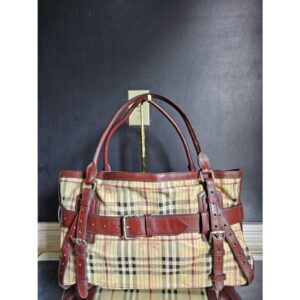BURBERRY HAYMARKET BELT BELTED TOTE BAG BROWN