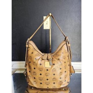 MCM Visetos Cognac Hobo Crossbody Bag Brown