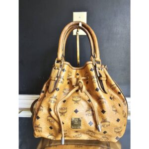 MCM Small Visetos Drawstring Bucket Bag Cognac