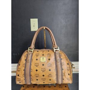 MCM Visetos Cognac Bowling Bag