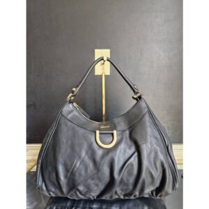 Gucci GG Canvas D Gold Hobo Bag Black