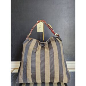 FENDI Pequin Stripe Canvas Hobo Bag
