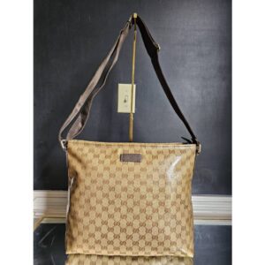 GUCCI Crystal Monogram Flat Messenger Bag Dark Brown