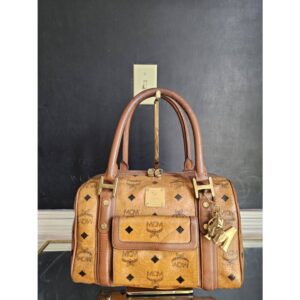MCM Visetos Boston Bag Cognac With MCM Charm