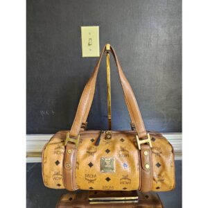 MCM Visetos Essential Barrel Bag Cognac