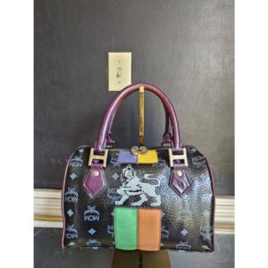 MCM Visetos Lion Princess Boston Bag Black