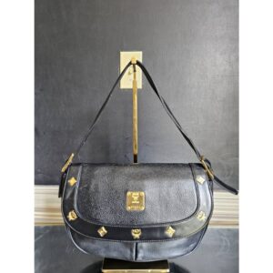MCM Saddle Leather Flap Shoulder Bag Black