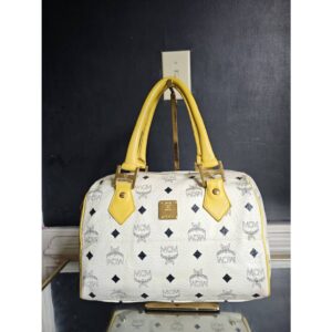 MCM Visetos Boston Bag White Yellow