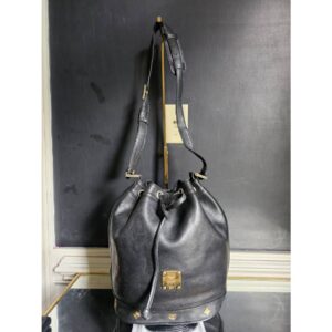 MCM Leather Drawstring Bucket Bag Blac