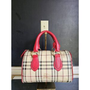 Burberry Choco Haymarket Check PVC Chester Bowling Bag Red/Beige