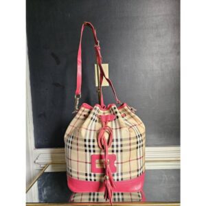 Burberry Vintage Haymarket Check Bucket Bag Beige/Pink