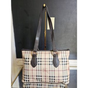 BURBERRY HAYMARKET CHECK MEDIUM REGENT TOTE BAG BEIGE/BROWN