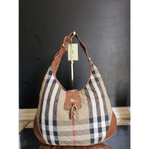 BURBERRY Brook House Check Quilted Canvas & Leather Hobo Bag