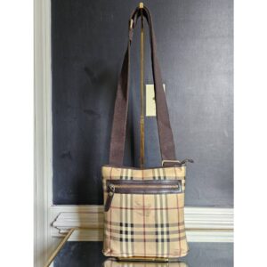 Burberry Haymarket Check Coated Canvas Pocket Zip Messenger Bag Beige/Brown