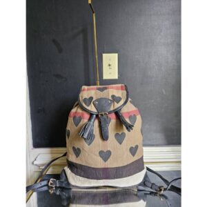 BURBERRY Overdyed Canvas Mega Check Heart Print Medium Chiltern Backpack Black
