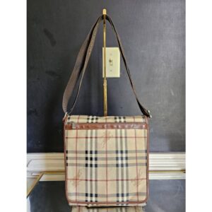 BURBERRY Haymarket Check Crossbody Messenger Bag Beige/Brown