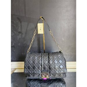 CHRISTIAN DIOR Lambskin Cannage Medium New Lock Flap Bag Black