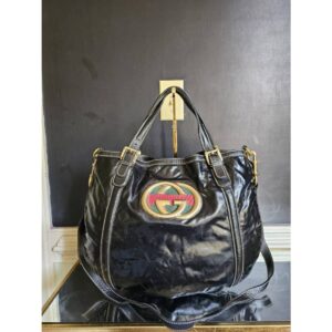 Gucci Coated fabric Patent Leather Dialux Britt Tote Bag Black
