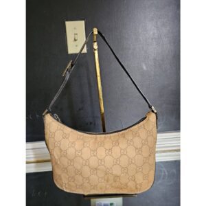 Gucci GG Canvas and Leather Zip Hobo Bag Beige/Brown