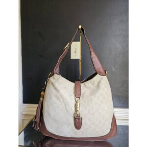 GUCCI GG Canvas Bamboo New Jackie Medium Shoulder Bag Beige/Brown