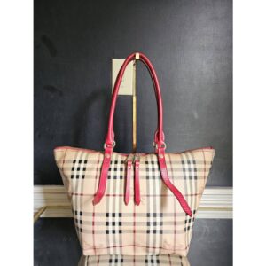 BURBERRY Haymarket Check Small Salisbury Tote Bag Beige/Red
