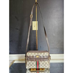 GUCCI Web Sherry Line GG Canvas Shoulder / Crossbody Bag Beige