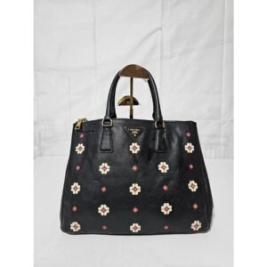 Prada Floral Saffiano Leather Tote Bag Black