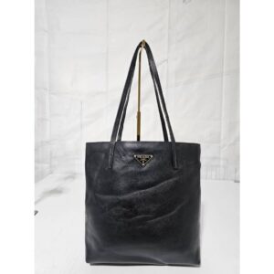 Prada Logo Plaque Slim Tote Bag Black